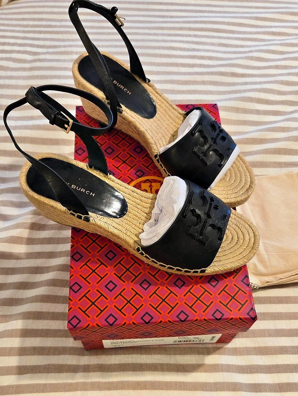 Tory Burch Ines Wedge Espadrille Black & Tan